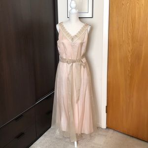 Pale pink silk and champagne / cream dress